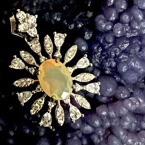 Sterling silver African Opal pendant necklace with Zircon amazing colors a must